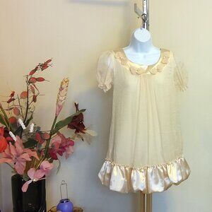 NWT Girl's Lace Cream Light Yellow Ruffle Pleated Summer Lined Dress US 14